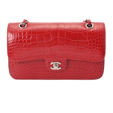 シャネル Wフラップ Wチェーンショルダー 25 レッド A01112 クロコダイル レディース バッグ 【中古】【bag】