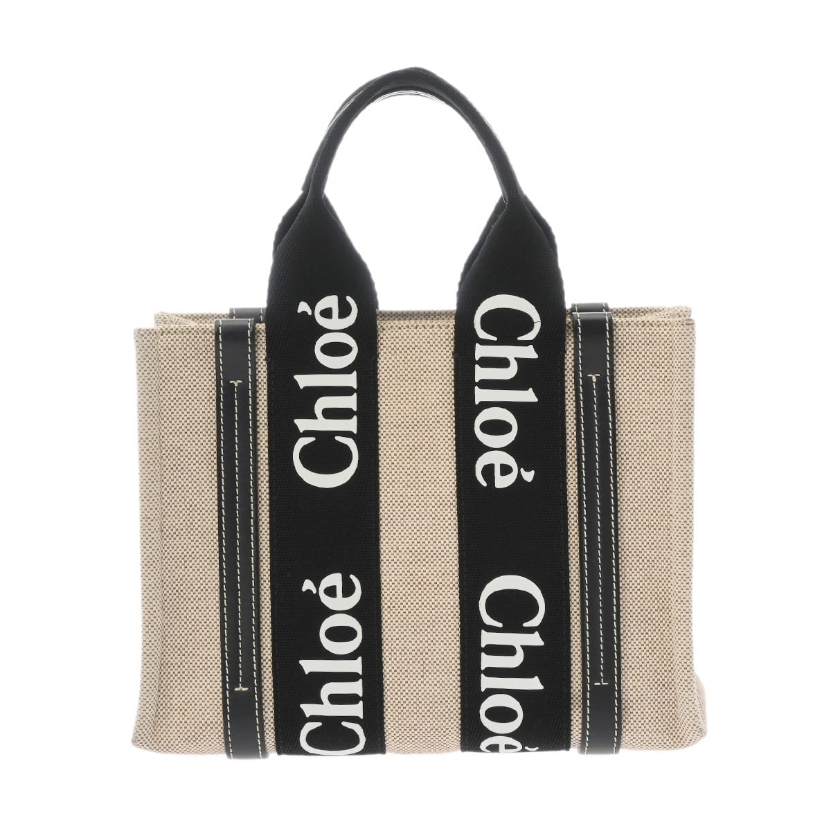 クロエ WOODY スモールトート 2WAY ブラック CHC21WS397 リネンキャンバス/カーフ レディース バッグ 【中古】【bag】