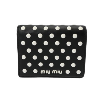 ミュウミュウ 折財布 ブラック/ホワイト 5MB204 レザー レディース 財布 【中古】【purse】