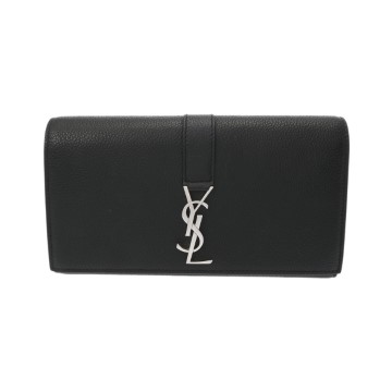 サンローラン YSLライン ラージ フラップウォレット ブラック GBL414567 グレインレザー レディース 財布 【中古】【purse】