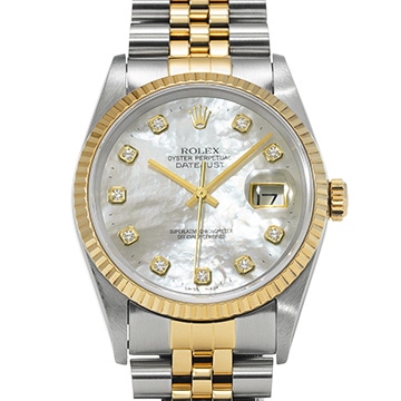 ロレックス デイトジャスト 16233NG ホワイトシェル/ダイヤモンド メンズ 時計 【中古】【wristwatch】