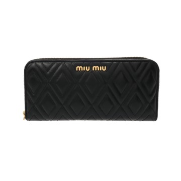 ミュウミュウ ロングジップウォレット ブラック 5ML506 ソフトカーフ レディース 財布 【中古】【purse】