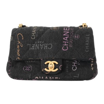 シャネル マトラッセ ミニフラップバッグ  ブラック AS3135 プリントデニム レディース バッグ 【中古】【bag】