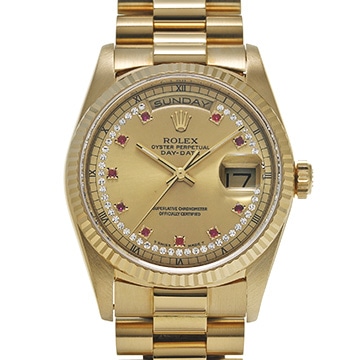 ロレックス デイデイト 36 18238LR シャンパン/ミリヤードダイヤモンド/ルビー メンズ 時計 【中古】【wristwatch】