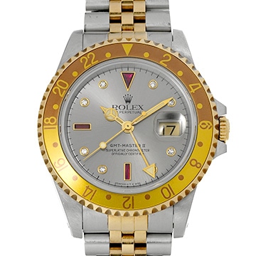 ロレックス GMTマスターII 16713RG グレー/ルビー/ダイヤモンド メンズ 時計 【中古】【wristwatch】
