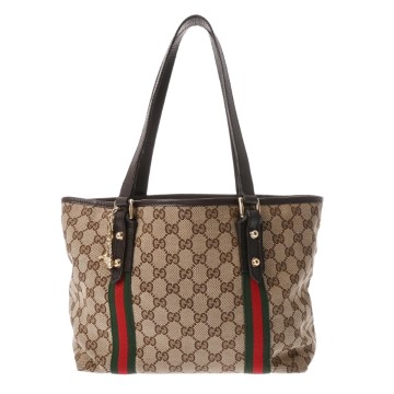 グッチ トートバッグ ベージュ/エボニー/ブラウン 137396 GGキャンバス/レザー レディース バッグ 【中古】【bag】