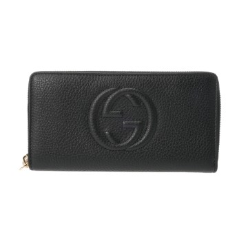 グッチ インターロッキングG ラウンドファスナー ブラック 598187 レザー レディース 財布 【中古】【purse】