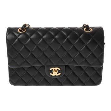 シャネル マトラッセ Wフラップ Wチェーンショルダー 25 ブラック A01112 ラムスキン レディース バッグ 【中古】【bag】