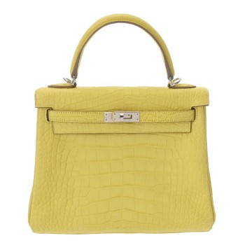 エルメス ケリー 25 内縫い 2WAY ライム アリゲーターマット レディース バッグ 【中古】【bag】