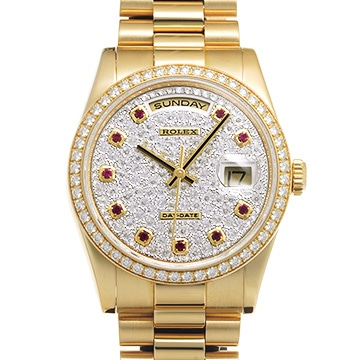 ロレックス デイデイト 118348 パヴェダイヤモンド/ルビー メンズ 時計 【中古】【wristwatch】