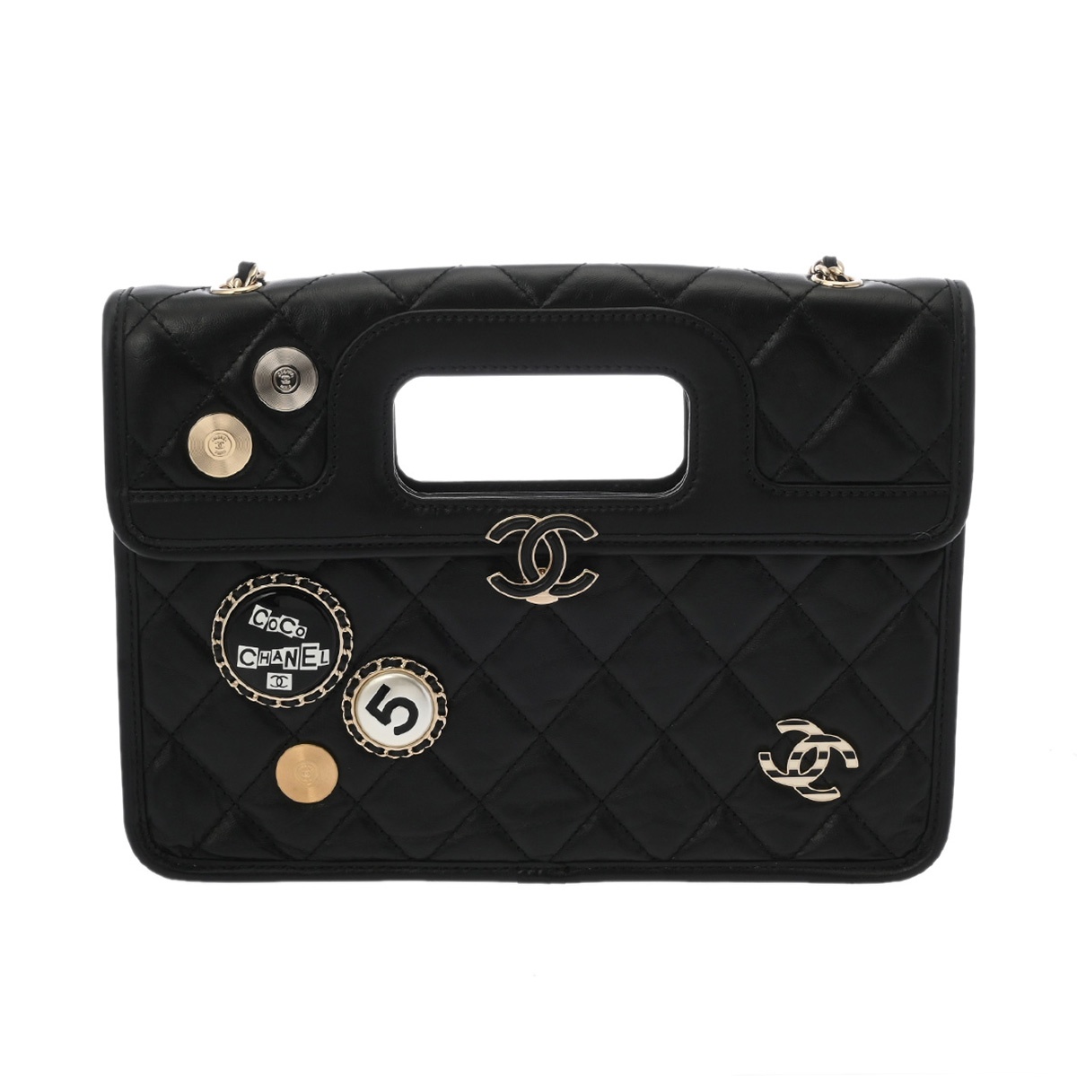 シャネル マトラッセ ミニフラップバッグ ブラック エイジドカーフスキン ユニセックス バッグ 【中古】【bag】