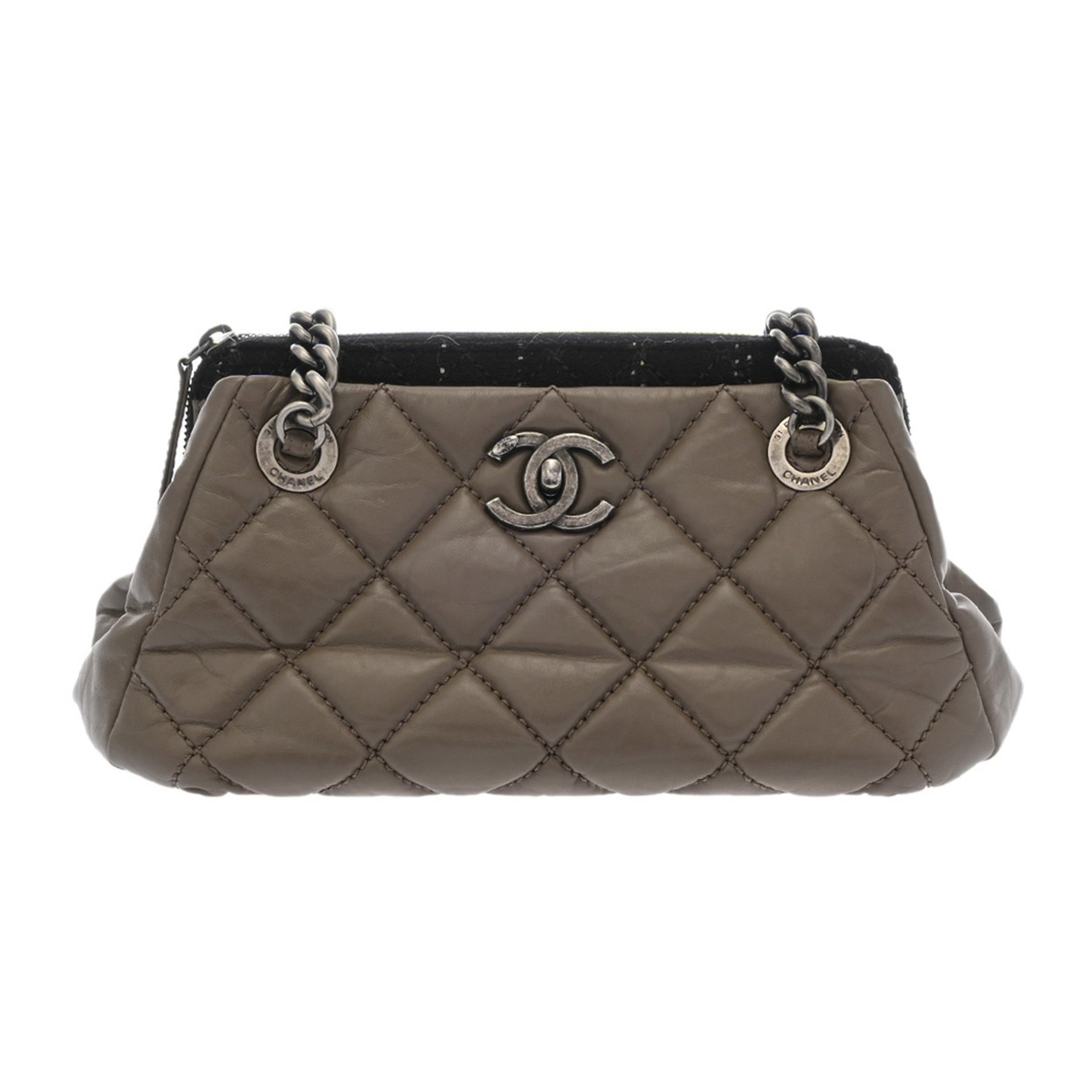 シャネル マトラッセ チェーンショルダー グレー/ブラック レザー/ツイード レディース バッグ 【中古】【bag】