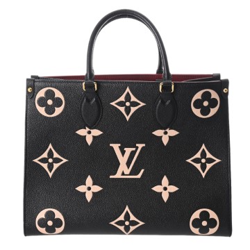 ルイ ヴィトン モノグラムアンプラント オンザゴー MM ブラック/ベージュ M45495 レザー レディース バッグ 【中古】【bag】