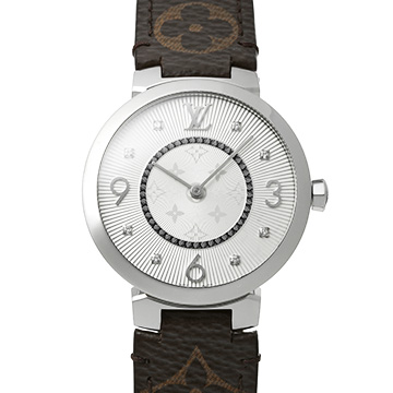 ルイ ヴィトン タンブール スリム MM Q13MJB シルバー/ダイヤモンド レディース 時計 【中古】【wristwatch】