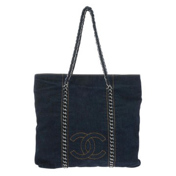 シャネル チェーントート ブルー デニム レディース バッグ 【中古】【bag】
