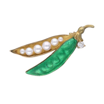 ノーブランド エンドウ豆 ブローチ ゴールド K18イエローゴールド YG/エナメル レディース ジュエリー 【新品】【jewelry】