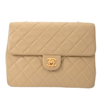 シャネル マトラッセ チェーンショルダー ベージュ ラムスキン レディース バッグ 【中古】【bag】