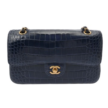 シャネル WフラップWチェーンショルダー 25 ブルー A01112 クロコダイル レディース バッグ 【中古】【bag】