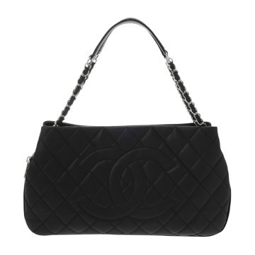 シャネル マトラッセ プッシュロック  チェーンショルダー 25cm ブラック キャビアスキン レディース バッグ 【中古】【bag】