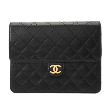 シャネル マトラッセ プッシュロックチェーンショルダー ブラック ラムスキン レディース バッグ 【中古】【bag】