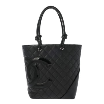 シャネル カンボンライン ミディアムトート ブラック/シルバー金具 A25167 カーフスキン レディース バッグ 【中古】【bag】