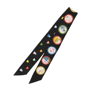 エルメス ツイリー TEA TIME ブラック/マルチカラー シルク100％ レディース 【中古】【other】