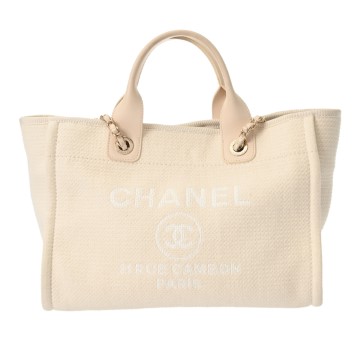 シャネル トートGM ドーヴィル ホワイト A66941 キャンバス/レザー レディース バッグ 【中古】【bag】