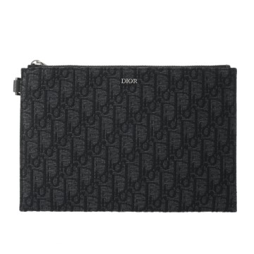 ディオール クラッチバッグ ブラック 20BCA251YSE レザー/コットン メンズ バッグ 【中古】【bag】