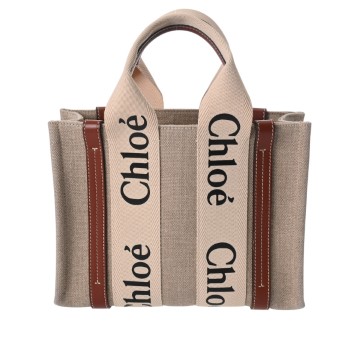 クロエ WOODY スモールトート ブラウン CHC22AS397I2690U キャンバス/レザー レディース バッグ 【中古】【bag】