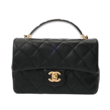 シャネル トップハンドル ミニ フラップバッグ ブラック AS4679 カーフスキン レディース バッグ 【中古】【bag】