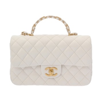 シャネル マトラッセ トップハンドル フラップバッグ ホワイト キャビアスキン レディース バッグ 【中古】【bag】