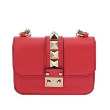ヴァレンティノ ロックスタッズ チェーンショルダーバッグ レッド レザー レディース バッグ 【中古】【bag】