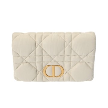 ディオール マクロカナージュ CARO フラップポーチ チェーンショルダー ホワイト カーフ レディース バッグ 【中古】【bag】