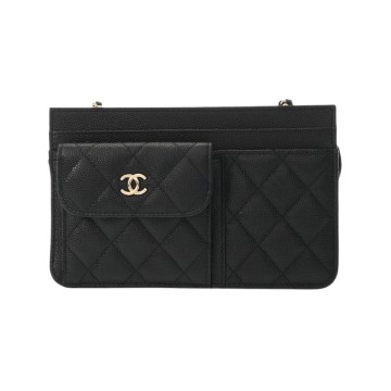 シャネル マトラッセ チェーンウォレット ブラック AP3466 キャビアスキン レディース バッグ 【中古】【bag】
