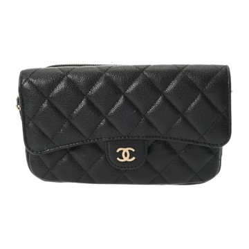シャネル マトラッセ フラップフォンケース ブラック AP2096 ソフトキャビアスキン レディース バッグ 【中古】【bag】