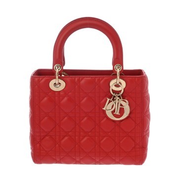 ディオール カナージュ LADY DIORバッグ ミディアム 2WAY レッド ラムスキン レディース バッグ 【中古】【bag】