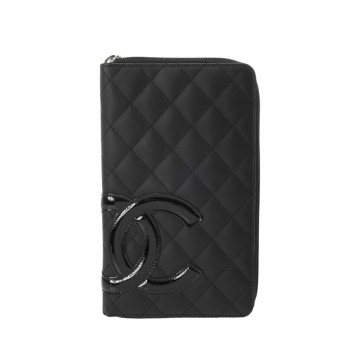シャネル カンボンライン ラウンドファスナー長財布 ブラック A26710 カーフスキン レディース 財布 【中古】【purse】