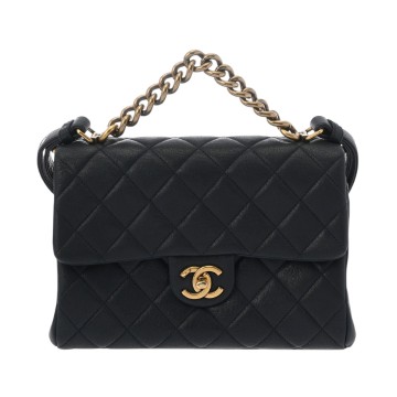 シャネル マトラッセ トップハンドルフラップバッグ ネイビー カーフスキン レディース バッグ 【中古】【bag】