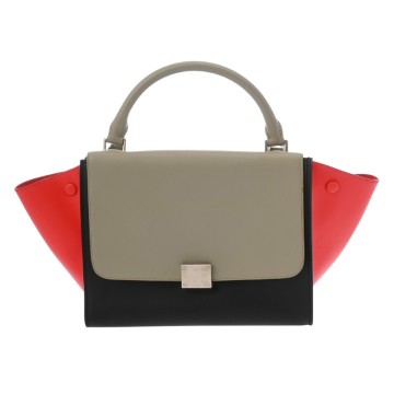 セリーヌ トラぺーズ スモール グレー/ブラック/レッド カーフ レディース バッグ 【中古】【bag】