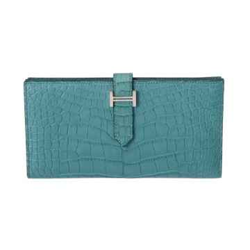 エルメス ベアン スフレ ブルーパオン アリゲーターマット レディース 財布 【中古】【purse】