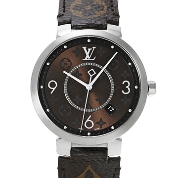 ルイ ヴィトン タンブール スリム モノグラム マカサーGM QA005 ブラウン メンズ 時計 【中古】【wristwatch】
