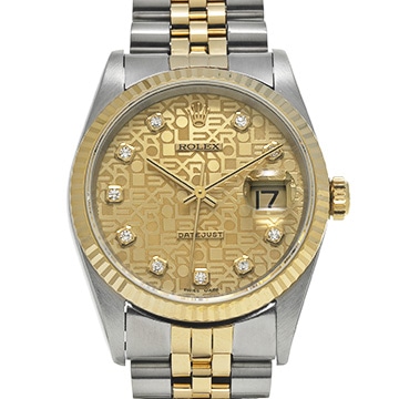 ロレックス デイトジャスト 16233G シャンパンコンピュータ/ダイヤモンド メンズ 時計 【中古】【wristwatch】