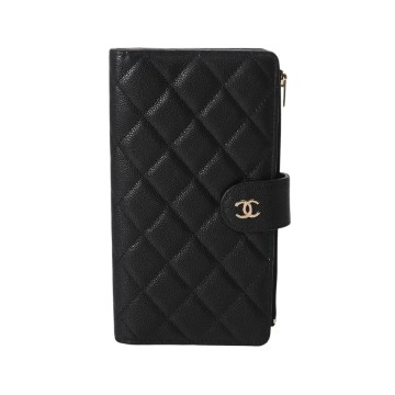 シャネル マトラッセ タイムレスクラシック ロングジップウォレット ブラック AP4470 キャビアスキン レディース 財布 【中古】【purse】