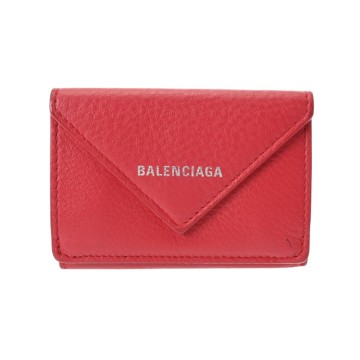 バレンシアガ ペーパーミニウォレット レッド 391446 カーフ レディース 財布 【中古】【purse】