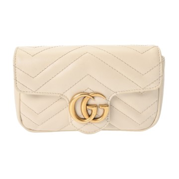 グッチ GGマーモント スーパーミニバッグ ホワイト 476433 キルティングレザー  レディース バッグ 【中古】【bag】