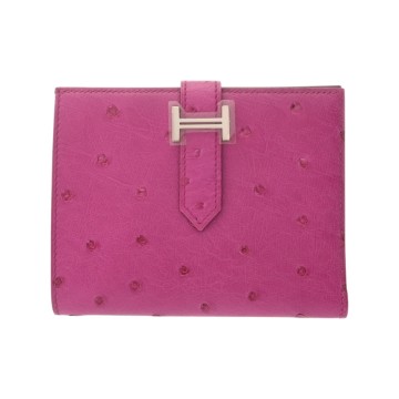 エルメス ベアン コンパクト ローズパープル オーストリッチ ユニセックス 財布 【未使用】【purse】