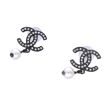 シャネル ピアス ガンメタル ラインストーン/パール/メタル レディース ジュエリー 【中古】【jewelry】
