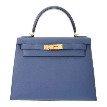 エルメス ケリー 28 外縫い  ブルーブライトン ヴォーエプソン レディース バッグ 【中古】【bag】