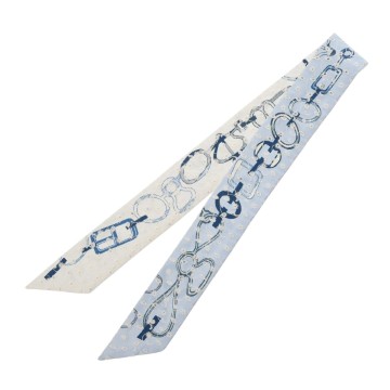 エルメス ツイリー DO RE BOUCLES 刺繍 ライトブルー/ホワイト シルク レディース 【中古】【other】
