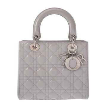 ディオール カナージュ LADY DIORバッグ ミディアム 2WAY グレー VRB44551 パテントカーフ レディース バッグ 【中古】【bag】